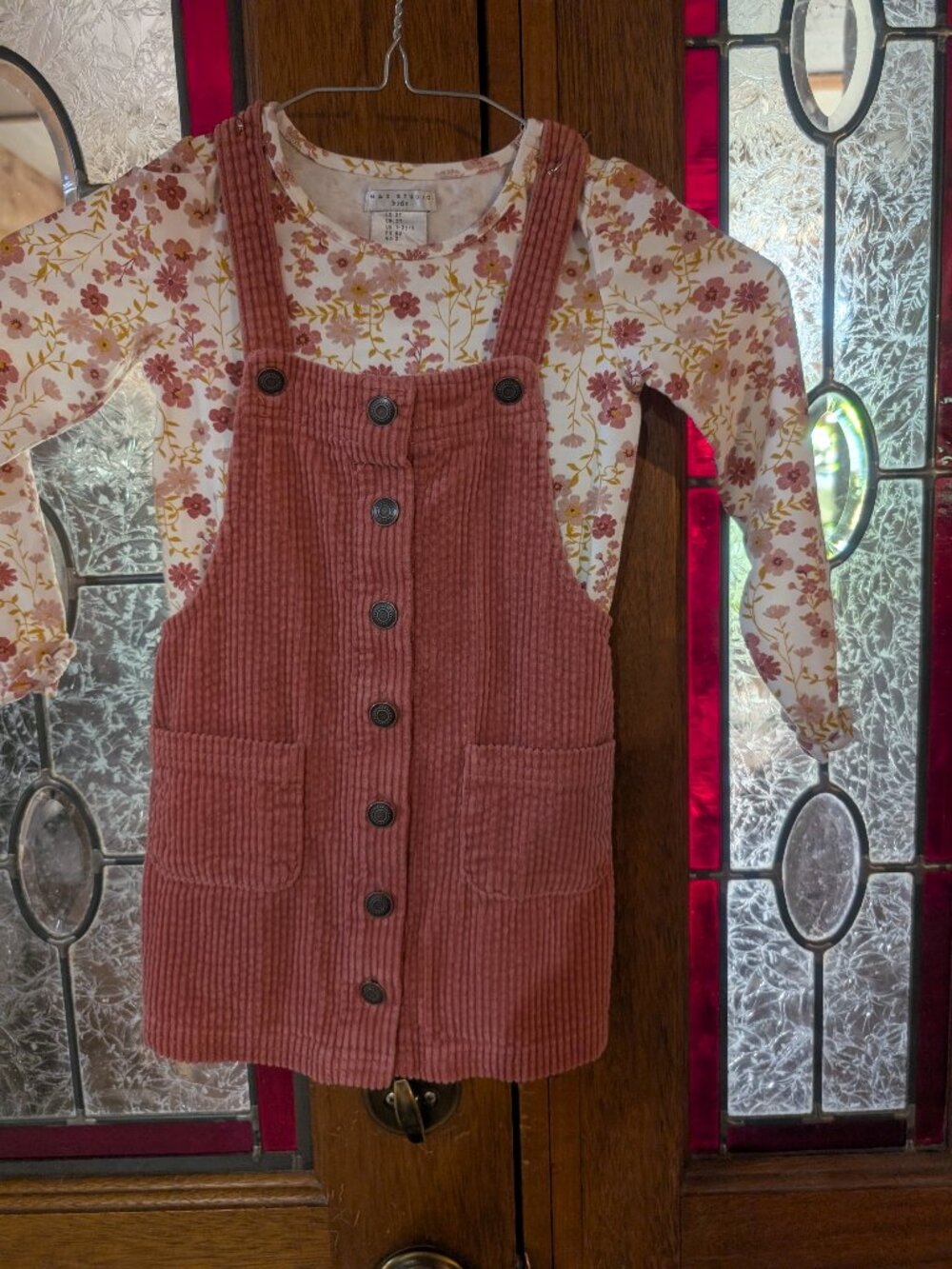 Toddler Girl corduroy jumper, matching top, size 2T